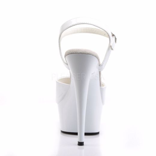Product image of Pleaser Delight-609 White Patent/White, 6 inch (15.2 cm) Heel, 1 3/4 inch (4.4 cm) Platform Sandal Shoes
