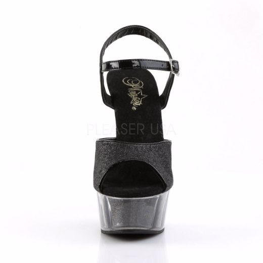 Product image of Pleaser Delight-609-5G Black Glitter/Black Glitter, 6 inch (15.2 cm) Heel, 1 3/4 inch (4.4 cm) Platform Sandal Shoes