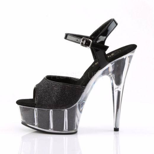 Product image of Pleaser Delight-609-5G Black Glitter/Black Glitter, 6 inch (15.2 cm) Heel, 1 3/4 inch (4.4 cm) Platform Sandal Shoes