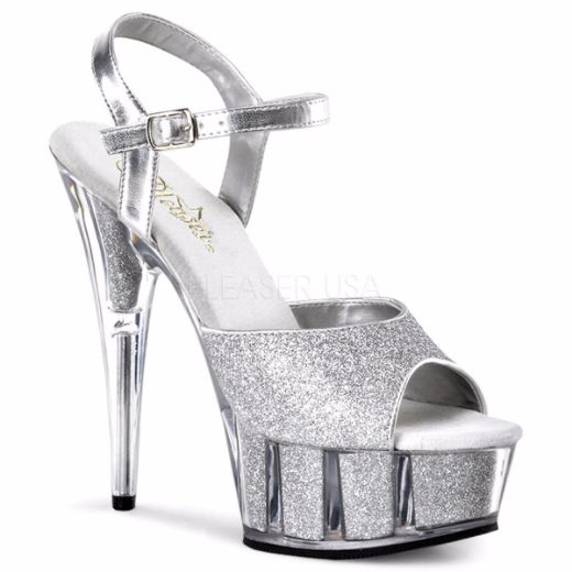 Product image of Pleaser Delight-609-5G Silver Glitter/Silver Glitter, 6 inch (15.2 cm) Heel, 1 3/4 inch (4.4 cm) Platform Sandal Shoes