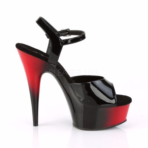 Product image of Pleaser Delight-609Br Black Patent/Red-Black, 6 inch (15.2 cm) Heel, 1 3/4 inch (4.4 cm) Platform Sandal Shoes