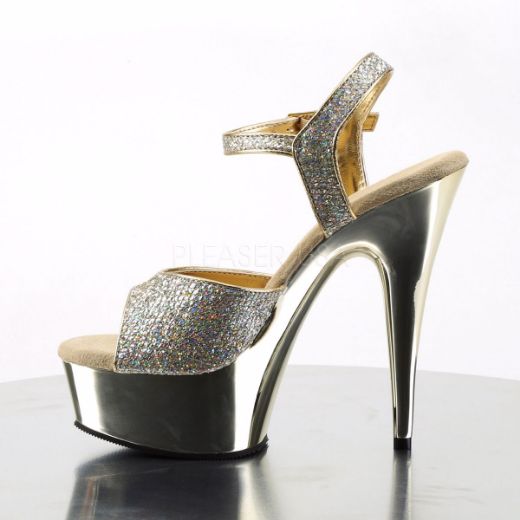 Product image of Pleaser Delight-609G Gold Multi Glitter/Gold Chrome, 6 inch (15.2 cm) Heel, 1 3/4 inch (4.4 cm) Platform Sandal Shoes