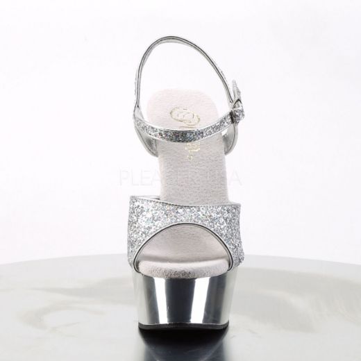 Product image of Pleaser Delight-609G Silver Multi Glitter/Silver Chrome, 6 inch (15.2 cm) Heel, 1 3/4 inch (4.4 cm) Platform Sandal Shoes