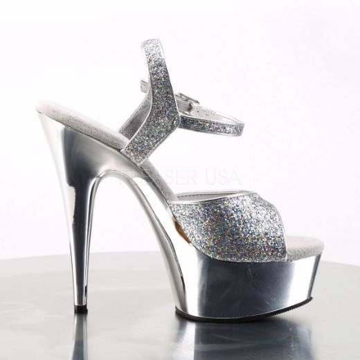 Product image of Pleaser Delight-609G Silver Multi Glitter/Silver Chrome, 6 inch (15.2 cm) Heel, 1 3/4 inch (4.4 cm) Platform Sandal Shoes