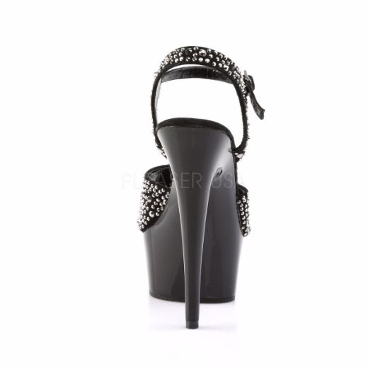 Product image of Pleaser Delight-609Rs Black Suede-Pewter Rhinestone/ Black, 6 inch (15.2 cm) Heel, 1 3/4 inch (4.4 cm) Platform Sandal Shoes
