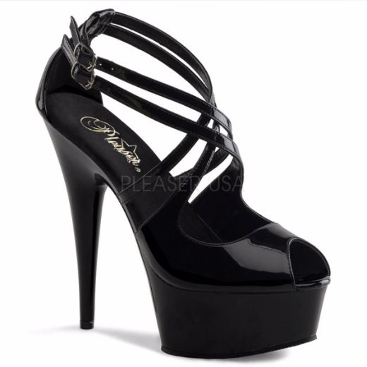 Product image of Pleaser Delight-612 Black/Black, 6 inch (15.2 cm) Heel, 1 3/4 inch (4.4 cm) Platform Sandal Shoes