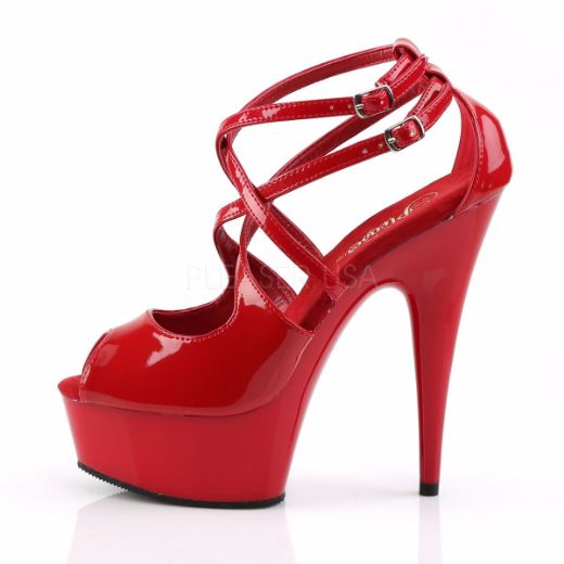 Product image of Pleaser Delight-612 Red/Red, 6 inch (15.2 cm) Heel, 1 3/4 inch (4.4 cm) Platform Sandal Shoes