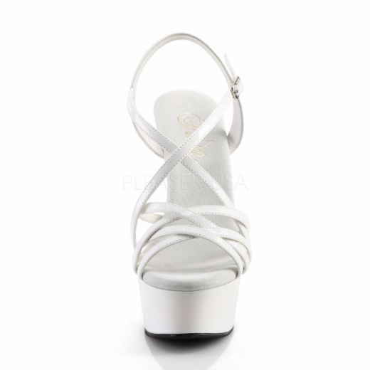 Product image of Pleaser Delight-613 White Patent/White, 6 inch (15.2 cm) Heel, 1 3/4 inch (4.4 cm) Platform Sandal Shoes