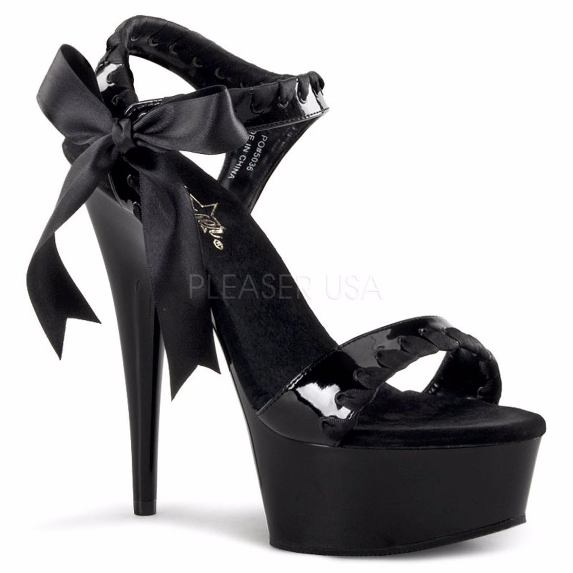 Product image of Pleaser Delight-615 Black/Black, 6 inch (15.2 cm) Heel, 1 3/4 inch (4.4 cm) Platform Sandal Shoes