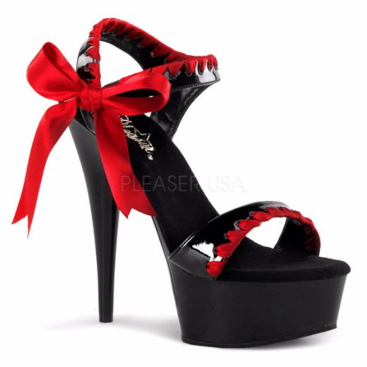Product image of Pleaser Delight-615 Black-Red/Black, 6 inch (15.2 cm) Heel, 1 3/4 inch (4.4 cm) Platform Sandal Shoes