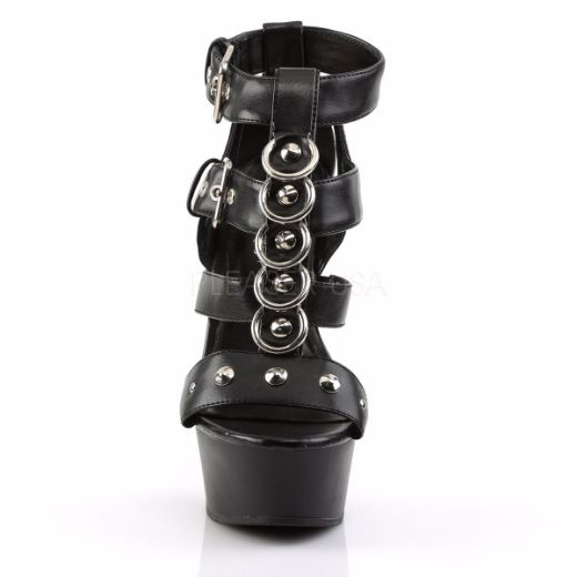 Product image of Pleaser Delight-658 Black Faux Leather/Black, 6 inch (15.2 cm) Heel, 1 3/4 inch (4.4 cm) Platform Sandal Shoes