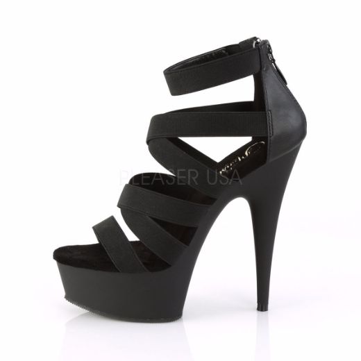 Product image of Pleaser Delight-659 Black Elastic Band-Faux Leather/Black Matte, 6 inch (15.2 cm) Heel, 1 3/4 inch (4.4 cm) Platform Sandal Shoes