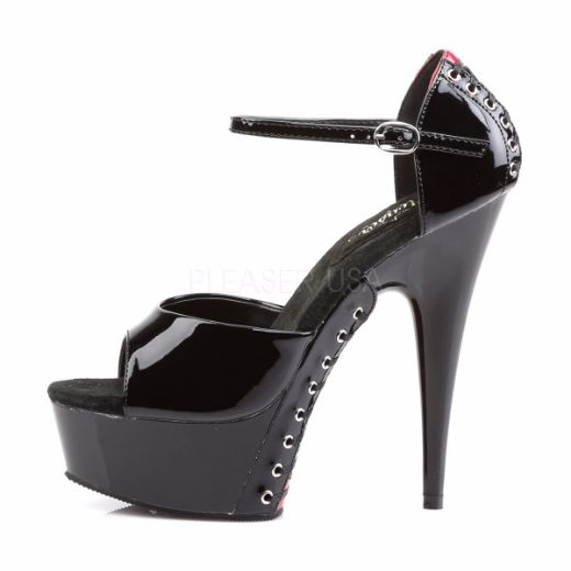 Product image of Pleaser Delight-660Fh Black-Red Patent/Black, 6 inch (15.2 cm) Heel, 1 3/4 inch (4.4 cm) Platform Sandal Shoes