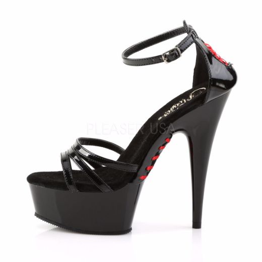 Product image of Pleaser Delight-662 Black Patent/Black, 6 inch (15.2 cm) Heel, 1 3/4 inch (4.4 cm) Platform Sandal Shoes