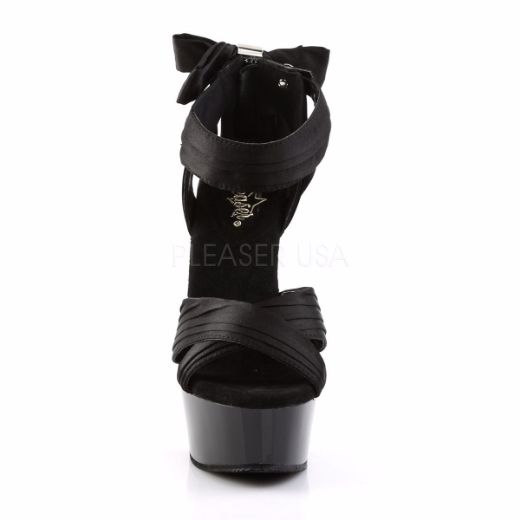 Product image of Pleaser Delight-668 Black Satin/Black, 6 inch (15.2 cm) Heel, 1 3/4 inch (4.4 cm) Platform Sandal Shoes