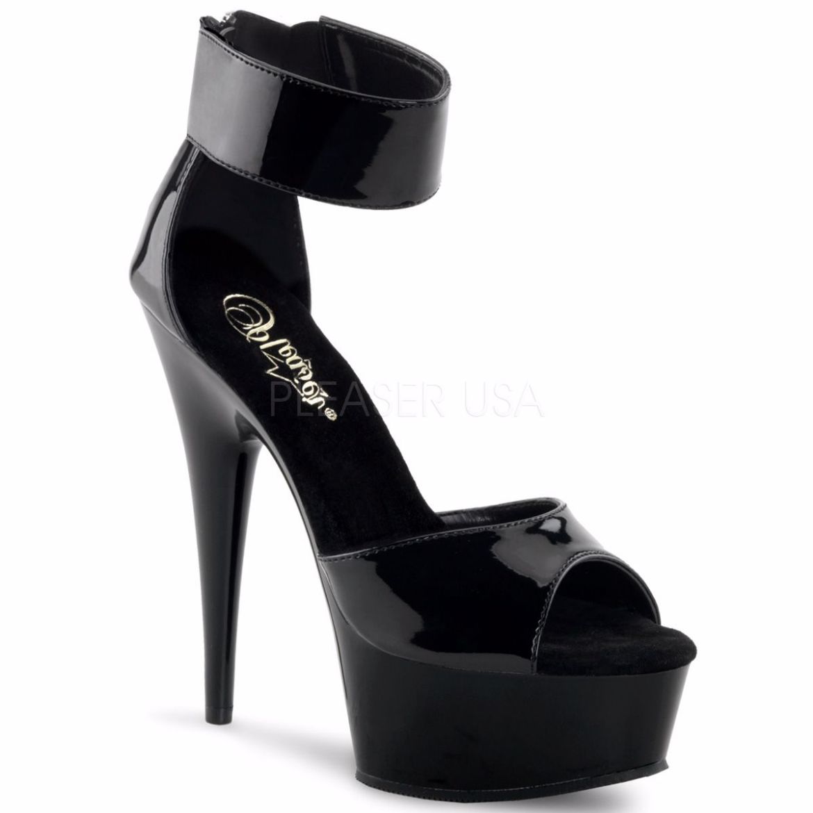 Product image of Pleaser Delight-670-3 Black/Black, 6 inch (15.2 cm) Heel, 1 3/4 inch (4.4 cm) Platform Sandal Shoes