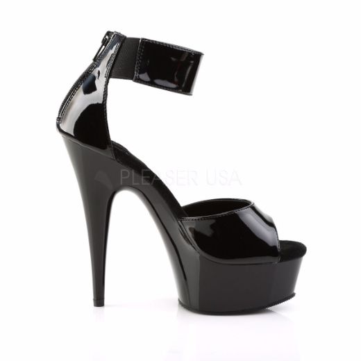 Product image of Pleaser Delight-670-3 Black/Black, 6 inch (15.2 cm) Heel, 1 3/4 inch (4.4 cm) Platform Sandal Shoes