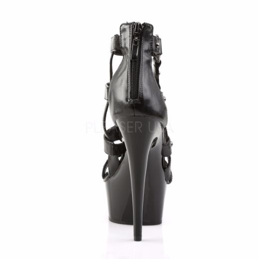 Product image of Pleaser Delight-682 Black Faux Leather/Black, 6 inch (15.2 cm) Heel, 1 3/4 inch (4.4 cm) Platform Sandal Shoes