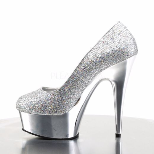 Product image of Pleaser Delight-685G Silver Multi Glitter/Silver Chrome, 6 inch (15.2 cm) Heel, 1 3/4 inch (4.4 cm) Platform Court Pump Shoes
