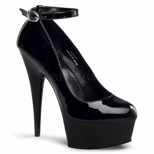 Product image of Pleaser Delight-686 Black Patent/Black, 6 inch (15.2 cm) Heel, 1 3/4 inch (4.4 cm) Platform Court Pump Shoes