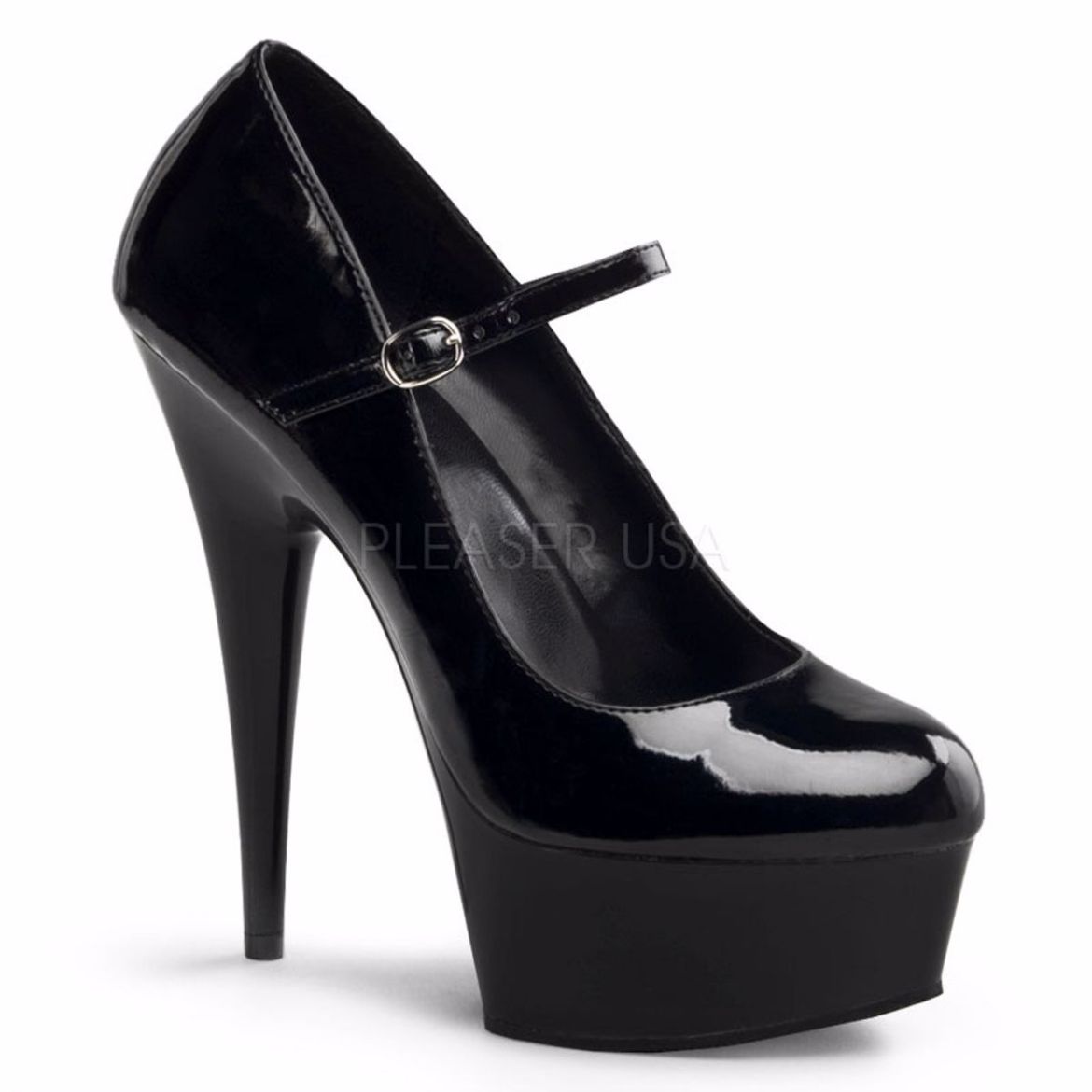 Product image of Pleaser Delight-687 Black Patent/Black, 6 inch (15.2 cm) Heel, 1 3/4 inch (4.4 cm) Platform Court Pump Shoes