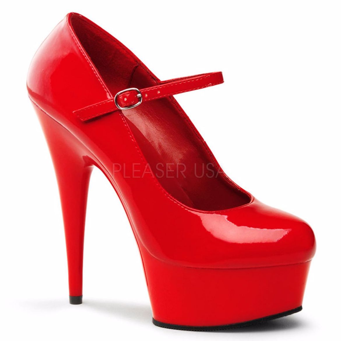 Product image of Pleaser Delight-687 Red/Red, 6 inch (15.2 cm) Heel, 1 3/4 inch (4.4 cm) Platform Court Pump Shoes