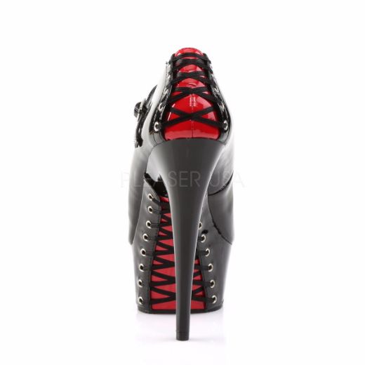 Product image of Pleaser Delight-687Fh Black-Red Patent/Black, 6 inch (15.2 cm) Heel, 1 3/4 inch (4.4 cm) Platform Court Pump Shoes