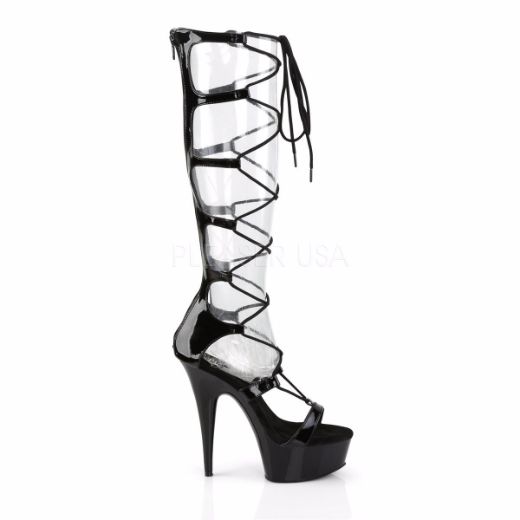 Product image of Pleaser Delight-698 Black Patent/Black, 6 inch (15.2 cm) Heel, 1 3/4 inch (4.4 cm) Platform Sandal Shoes