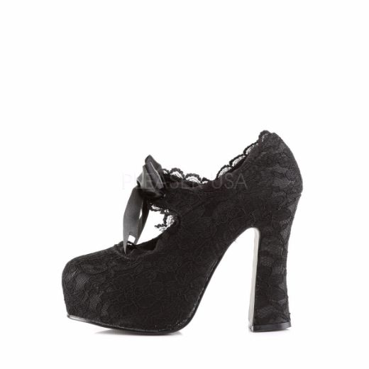 Product image of Demonia Demon-11 Black Satin-Black Lace, 5 inch (12.7 cm) Heel, 1 1/2 inch (3.8 cm) Platform Court Pump Shoes