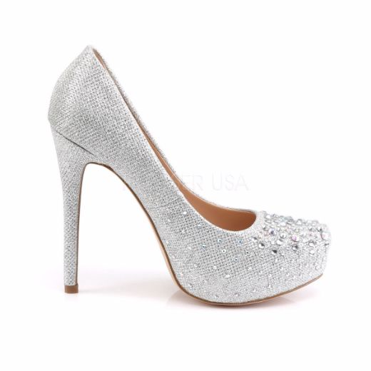 Product image of Fabulicious Destiny-06R Silver Glitter Mesh Fabric, 5 inch (12.7 cm) Heel, 1 inch (2.5 cm) Hidden Platform Pump Court Pump Shoes