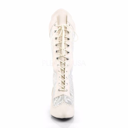 Product image of Pleaser Pink Label Divine-1050 Ivory Faux Leather-Satin Lace, 3 inch (7.6 cm) Heel Ankle Boot