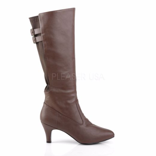 Product image of Pleaser Pink Label Divine-2018 Brown Faux Leather, 3 inch (7.6 cm) Heel Knee High Boot