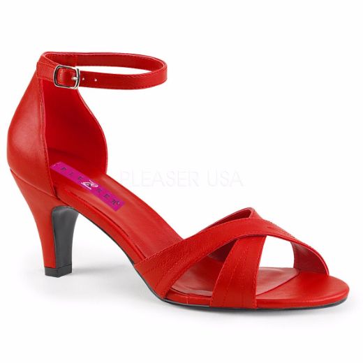 Product image of Pleaser Pink Label Divine-435 Red Faux Leather, 3 inch (7.6 cm) Heel Sandal Shoes