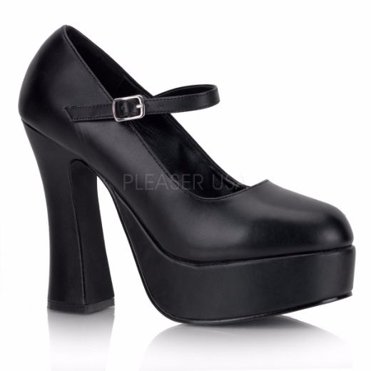 Product image of Demonia Dolly-50 Black Vegan Leather, 5 inch (12.7 cm) Heel, 1 1/2 inch (3.8 cm) Platform Court Pump Shoes