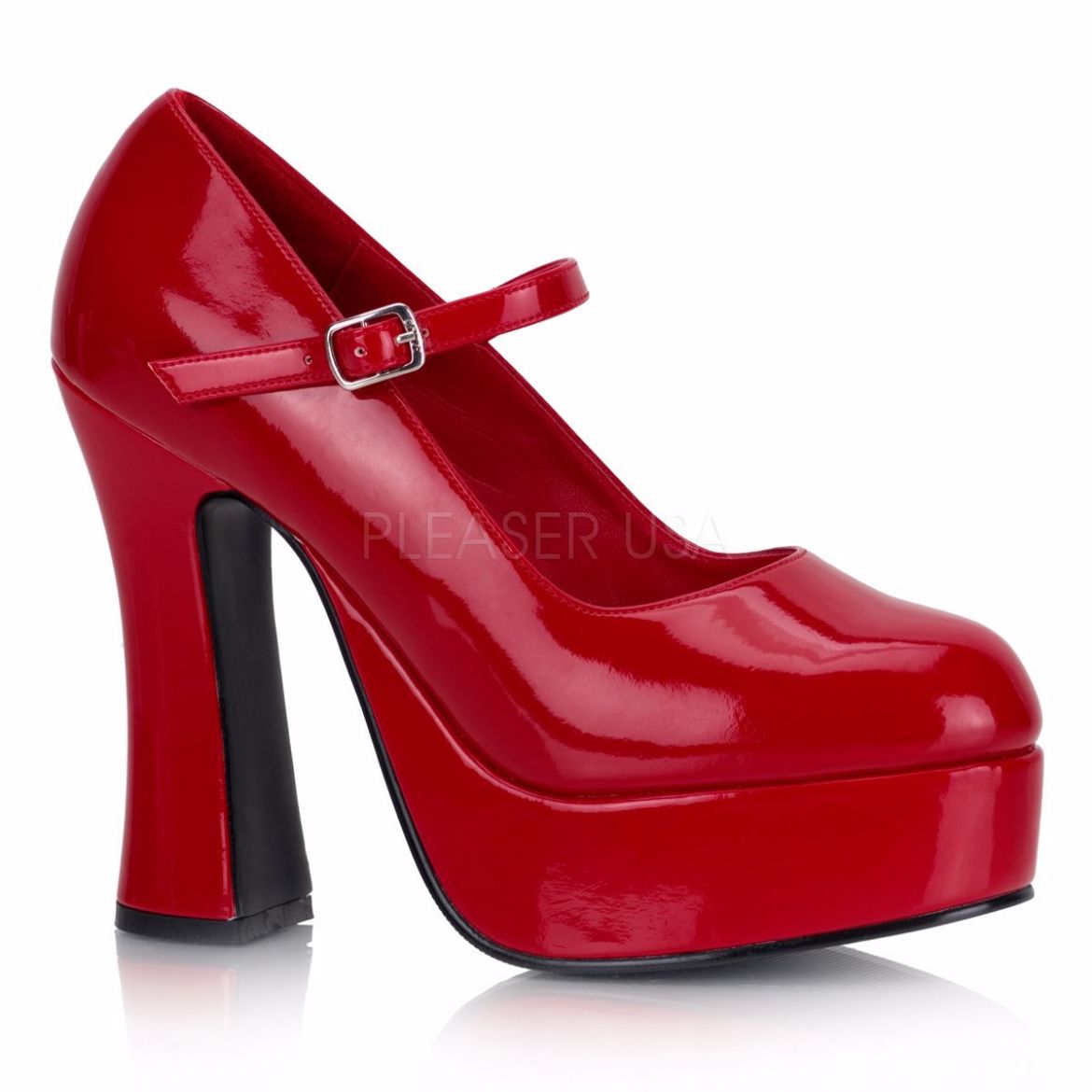 Product image of Demonia Dolly-50 Red Patent, 5 inch (12.7 cm) Heel, 1 1/2 inch (3.8 cm) Platform Court Pump Shoes