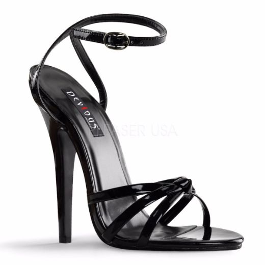 Product image of Devious Domina-108 Black Patent, 6 inch (15.2 cm) Heel Sandal Shoes