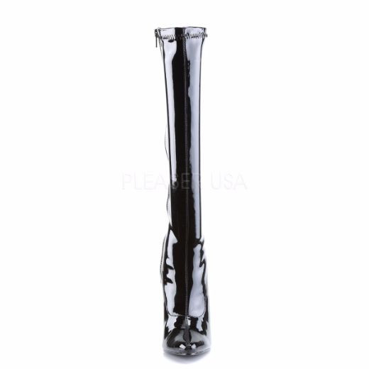 Product image of Devious Domina-2000 Black Stretch Patent, 6 inch (15.2 cm) Heel Knee High Boot