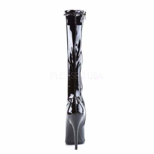 Product image of Devious Domina-2000 Black Stretch Patent, 6 inch (15.2 cm) Heel Knee High Boot