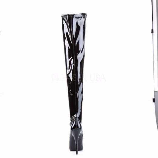 Product image of Devious Domina-3000 Black Stretch Patent, 6 inch (15.2 cm) Heel Thigh High Boot