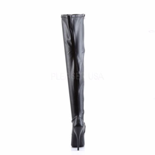Product image of Devious Domina-3000 Black Stretch Pu, 6 inch (15.2 cm) Heel Thigh High Boot