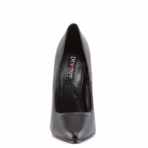 Product image of Devious Domina-420 Black Leather, 6 inch (15.2 cm) Heel Court Pump Shoes