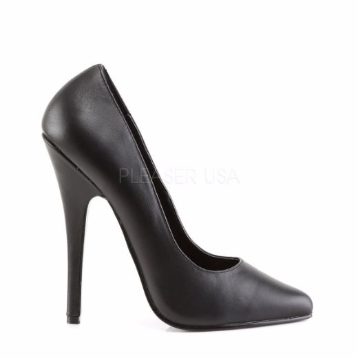 Product image of Devious Domina-420 Black Leather, 6 inch (15.2 cm) Heel Court Pump Shoes