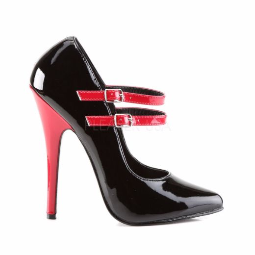 Product image of Devious Domina-442 Black-Red Patent, 6 inch (15.2 cm) Heel Court Pump Shoes
