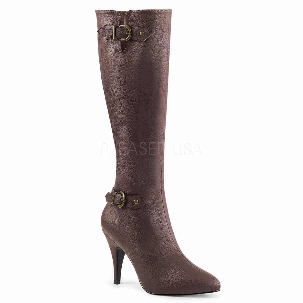 Product image of Pleaser Pink Label Dream-2030 Brown Faux Leather, 4 inch (10.2 cm) Heel Knee High Boot