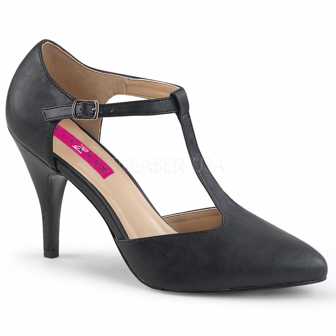 Product image of Pleaser Pink Label Dream-425 Black Faux Leather, 4 inch (10.2 cm) Heel Court Pump Shoes