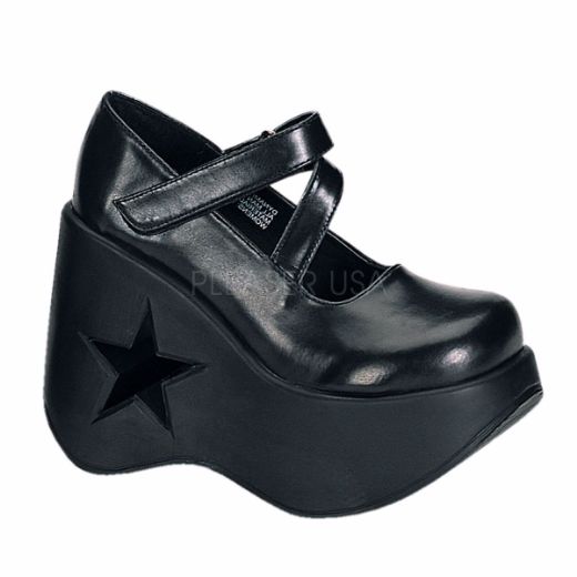 Product image of Demonia Dynamite-03 Black Vegan Leather, 5 1/4 inch (13.3 cm) Wedge Court Pump Shoes