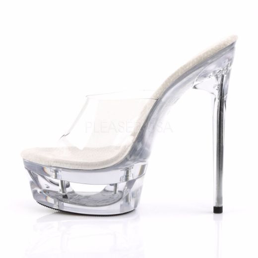Product image of Pleaser Eclipse-601 Clear/Clear, 6 1/2 inch (16.5 cm) Heel, 1 3/4 inch (4.4 cm) Platform Slide Mule Shoes