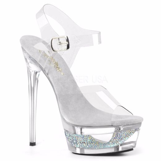 Product image of Pleaser Eclipse-608Dm Clear/Clear, 6 1/2 inch (16.5 cm) Heel, 1 3/4 inch (4.4 cm) Platform Sandal Shoes