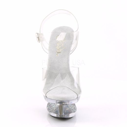 Product image of Pleaser Eclipse-608Gt Clear/Silver Multi Glitter-Clear, 6 1/2 inch (16.5 cm) Heel, 1 3/4 inch (4.4 cm) Platform Sandal Shoes