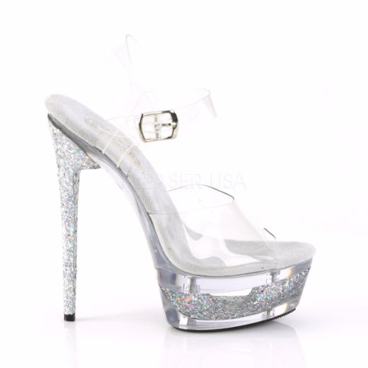 Product image of Pleaser Eclipse-608Gt Clear/Silver Multi Glitter-Clear, 6 1/2 inch (16.5 cm) Heel, 1 3/4 inch (4.4 cm) Platform Sandal Shoes